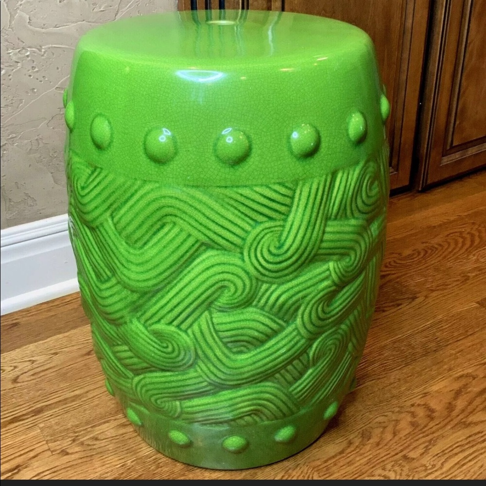 Oriental Garden Seat Vintage 19 Tall Green #ES10